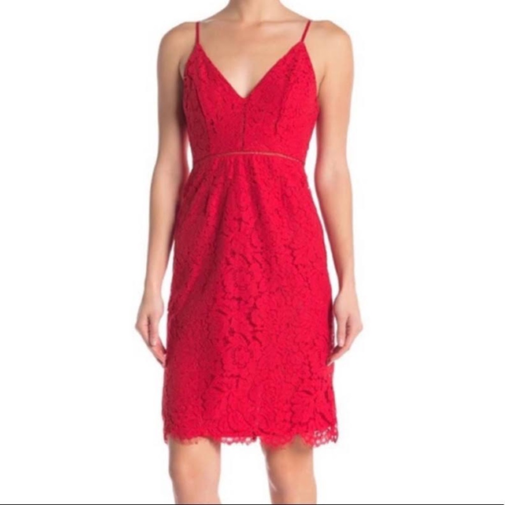 NWT ASTR Red Lace MIDI Sheath Dress